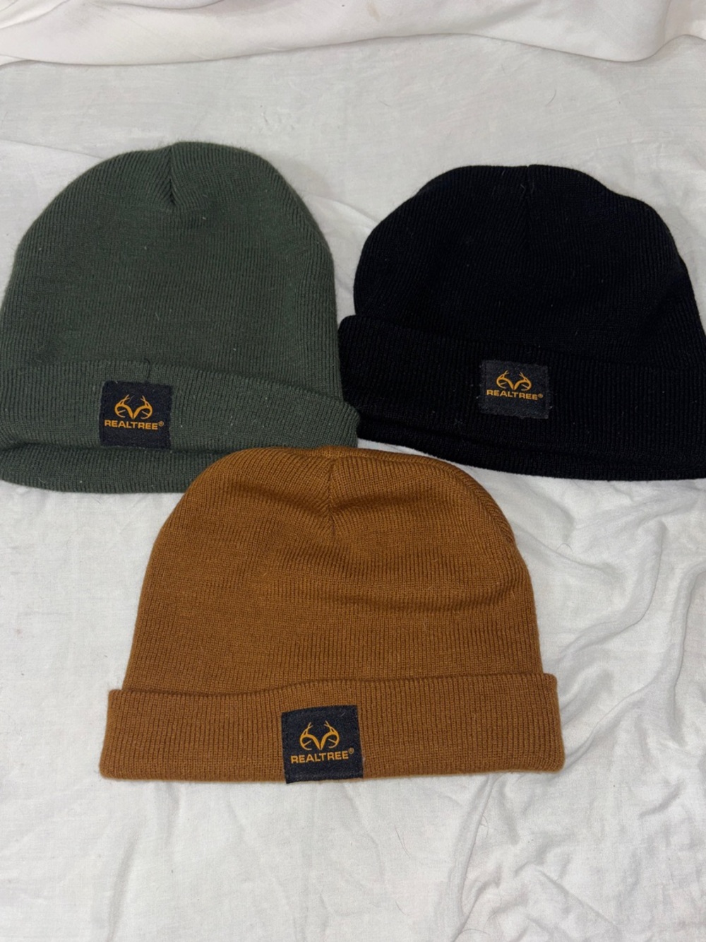 3 Realtree Men's Ribbed Cuffed Beanie Black, Olive, Tan outdoor cold weather X
